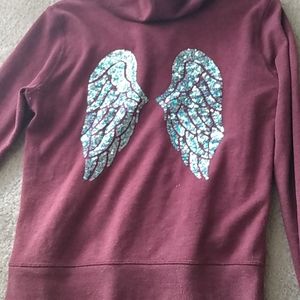 VS |Maroon Hoodie|Silver Sparkle Angel Wings| Size XS